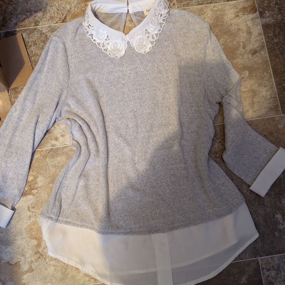 Faith and Joy Heather Gray Top with White Trim